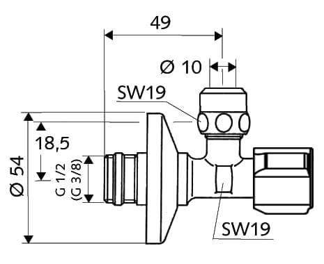 Zawór grzybkowy SCHELL COMFORT 1/2x3/8 kątowy, z filtrem  054280699
