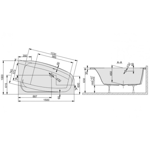 Wanna asymetryczna SANPLAST FREE 100x150 prawa 610040087001000