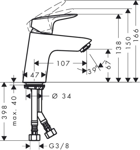 Bateria umywalkowa HANSGROHE LOGIS 70 dwuzakresowa, bez korka, chrom 71076000