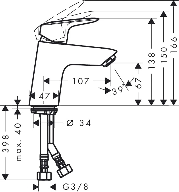 Bateria umywalkowa HANSGROHE LOGIS 70 dwuzakresowa, bez korka, chrom 71076000