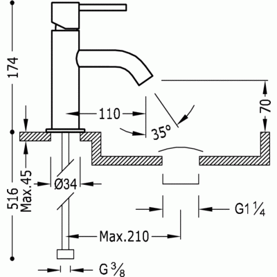 Bateria umywalkowa STUDY-TRES stojąca, bez korka, chrom 26290301