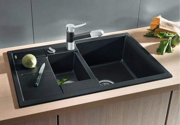 Zlewozmywak granitowy BLANCO METRA 6 S COMPACT 78x50 cm, z korkiem aut., tartufo, PuraDur 517353