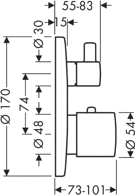 Bateria wannowa AXOR UNO 2 z termostatem, z zaworem odcinająco - przełączającym, el.zew., chrom 38720000