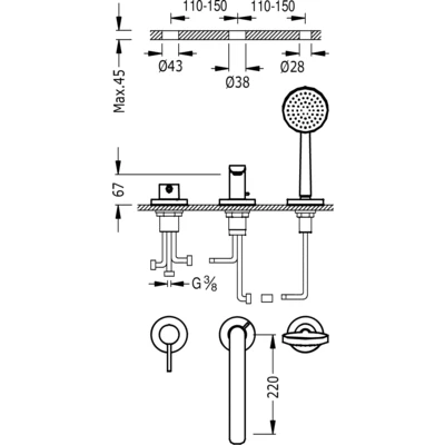 Bateria wannowa ALPLUS-TRES 3-otworowa chrom 20316101
