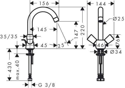 Bateria umywalkowa HANSGROHE LOGIS 150 2-uchwytowa, z obrotową wylewką, chrom 71222000