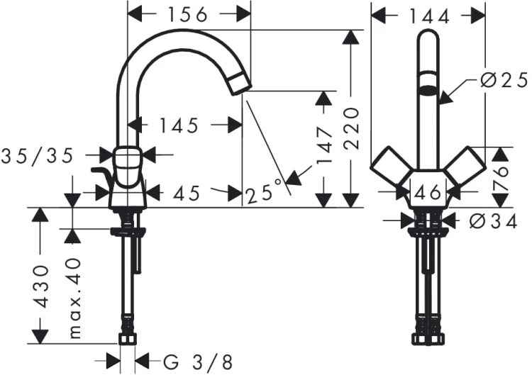 Bateria umywalkowa HANSGROHE LOGIS 150 2-uchwytowa, z obrotową wylewką, chrom 71222000