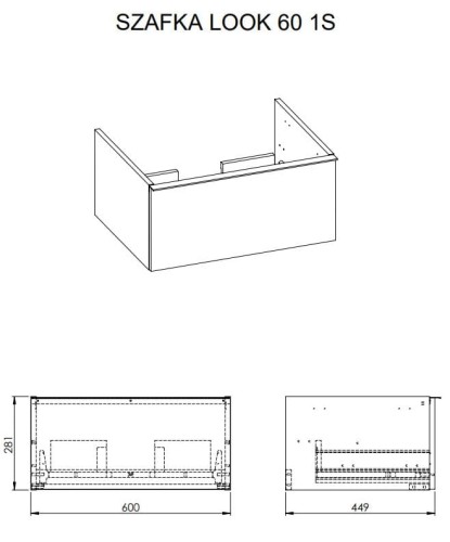 Szafka podumywalkowa ELITA  LOOK 60x45cm, wisząca 1S, anthracite  167076