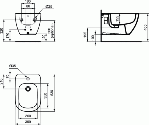 Bidet wiszący IDEAL STANDARD TESI 53x36cm, biały T355201