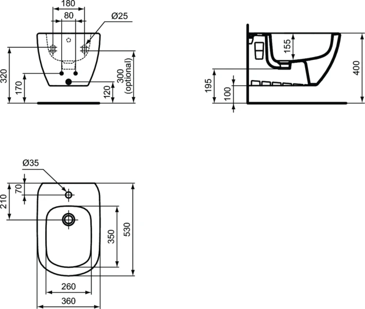 Bidet wiszący IDEAL STANDARD TESI 53x36cm, biały T355201