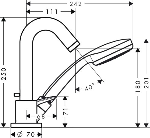 Bateria wannowa HANSGROHE LOGIS 3-otworowa, el.zew., chrom 71310000