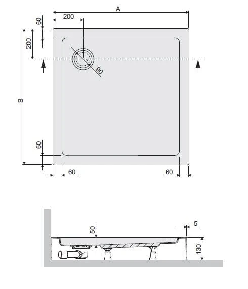 Brodzik kwadratowy SANPLAST FREE LINE 100x100x5cm, zabudowany, biały 615040114001000