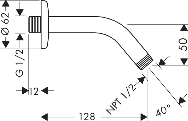 Ramię natrysku HANSGROHE 140mm, z rozetą, chrom 27411000