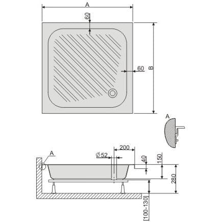 Brodzik kwadratowy SANPLAST CLASSIC 70x70x15cm, akrylowy, biały 615010001001000