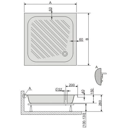 Brodzik kwadratowy SANPLAST CLASSIC 70x70x15cm, akrylowy, biały 615010001001000