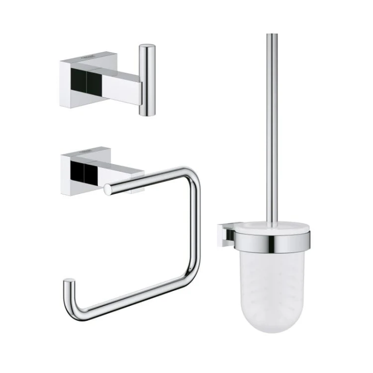 Zestaw akcesoriów GROHE ESSENTIALS CUBE haczyk, wieszak na papier, szczotka WC, chrom 40757001
