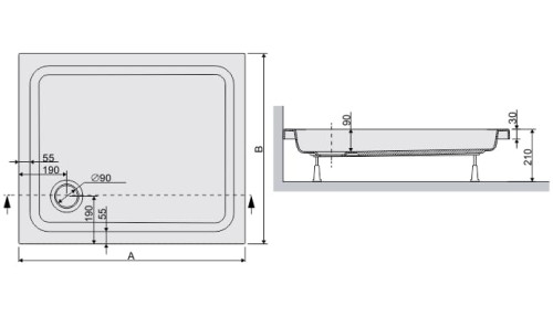 Brodzik prostokątny SANPLAST FREE LINE 80x110x9cm, biały 615040018001000