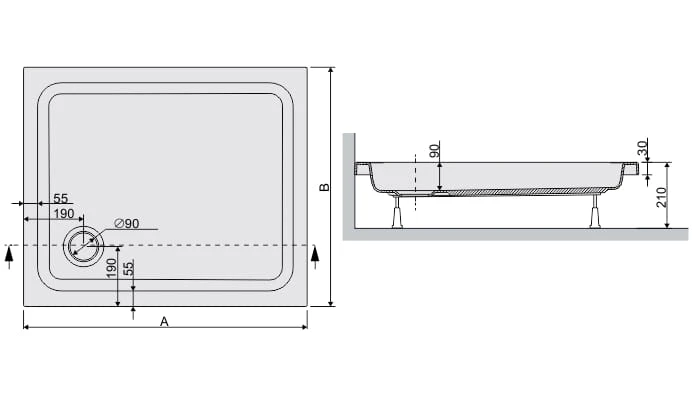 Brodzik prostokątny SANPLAST FREE LINE 80x110x9cm, biały 615040018001000