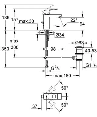 Bateria umywalkowa GROHE EUROCUBE wylewka 9.8cm, chrom 2312700E