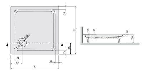 Brodzik kwadratowy SANPLAST FREE LINE 80x80x5cm, biały 615040102001000