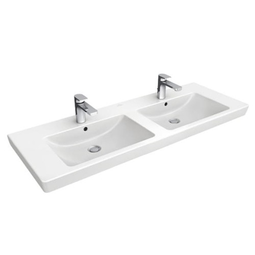 Umywalka VILLEROY&BOCH SUBWAY 2.0 130x47cm, meblowa, podwójna, z 2 otworami, biała ceramicplus 7175D0R1
