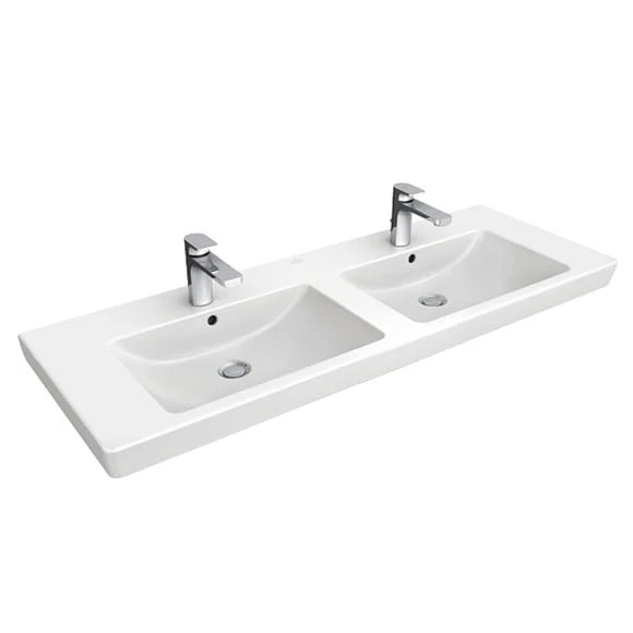 Umywalka VILLEROY&BOCH SUBWAY 2.0 130x47cm, meblowa, podwójna, z 2 otworami, biała ceramicplus 7175D0R1