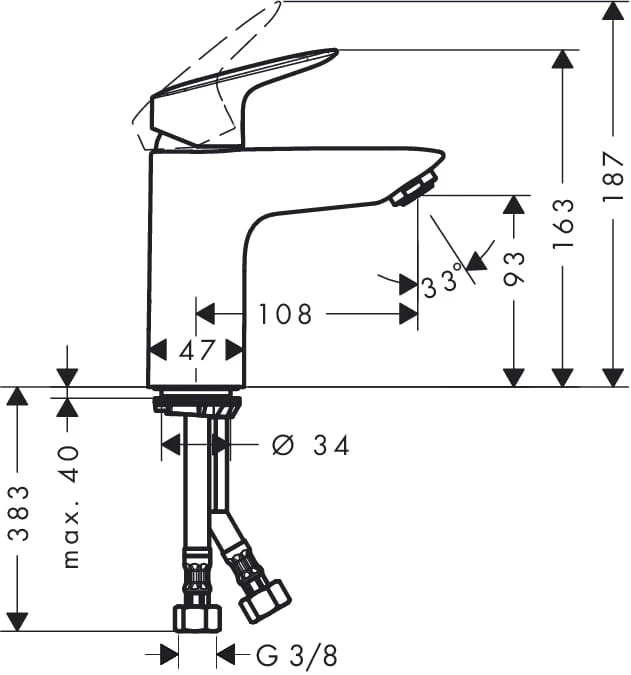 Bateria umywalkowa HANSGROHE LOGIS 70 bez korka, chrom 71101000