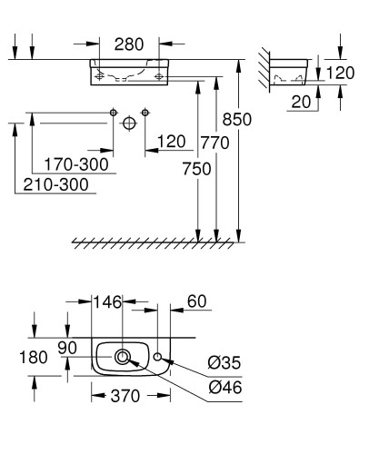 Umywalka GROHE  EURO CERAMIC 37x18cm, biały 39327000