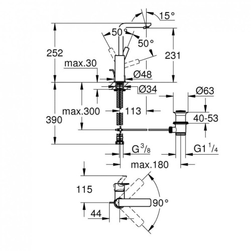 Bateria umywalkowa GROHE LINEARE 2, wysoka, z wylewką "U", chrom  23296001