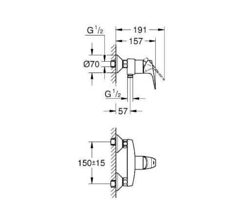 Bateria natryskowa GROHE BAUFLOW, ścienna, chrom 23755000