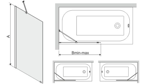 Parawan nawannowy SANPLAST FREE LINE II (PW1/FREEII) 70cm 1-elem., Szkło W0, Glass Protect, Srebrny Błyszczący  600261050042401