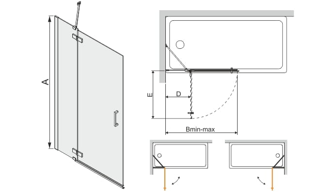 Parawan nawannowy SANPLAST  FREE LINE II (PW2/FREEII) 90cm 2-elem. Szkło W0, Glass Protect, Srebrny Błyszczący 600261054042401