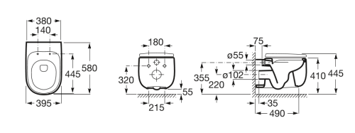 Miska wisząca ROCA BEYOND Rimless, biała A3460B7000