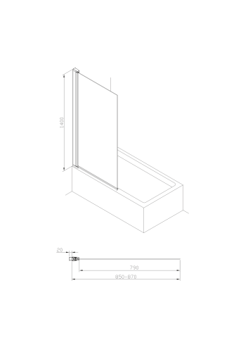 Parawan wannowy ROCA CAPITAL 85x140cm, MaxiClean, chrom AM4008512M