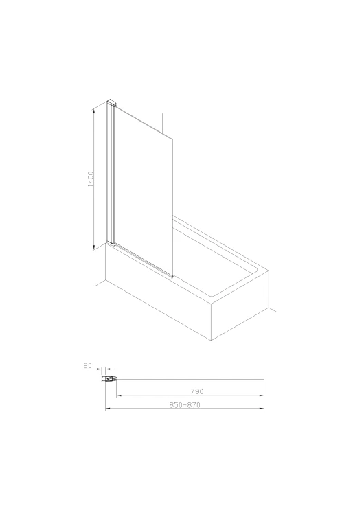 Parawan wannowy ROCA CAPITAL 85x140cm, MaxiClean, chrom AM4008512M