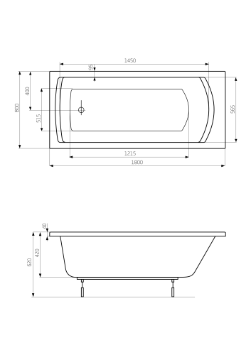 Wanna prostokątna ROCA LINEA 180x80cm, biały A24T058000