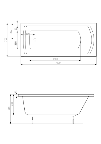 Wanna prostokątna ROCA LINEA 160x70cm, biała A24T018000