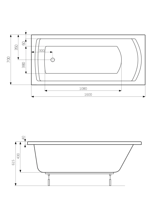 Wanna prostokątna ROCA LINEA 160x70cm, biała A24T018000