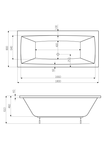 Wanna prostokątna ROCA VITA 180x80cm, biała A24T074000