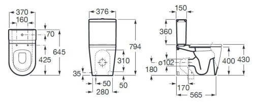 Miska kompaktowa ROCA INSPIRA Round Rimless, uniwersalna, biała A342526000