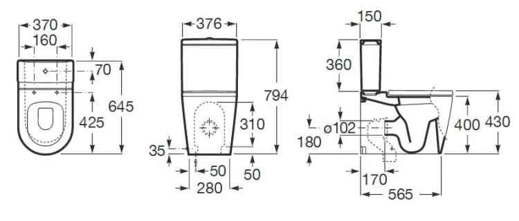 Miska kompaktowa ROCA INSPIRA Round Rimless, uniwersalna, biała A342526000