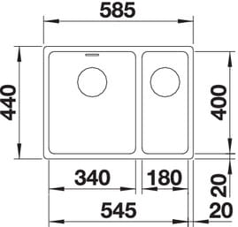Zlewozmywak stalowy BLANCO ANDANO 340/180-U 58x44 cm, bez korka aut., prawy, stal polerowana 522977