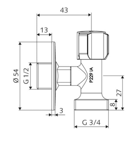 Zawór grzybkowy SCHELL COMFORT 1/2x3/4 kątowy, oszczedzający miejsce (pralka), chrom  054400699