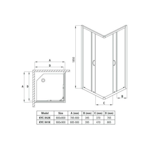 Kabina kwadratowa DEANTE FUNKIA 90cm szkło transparentne, chrom KYC 041K