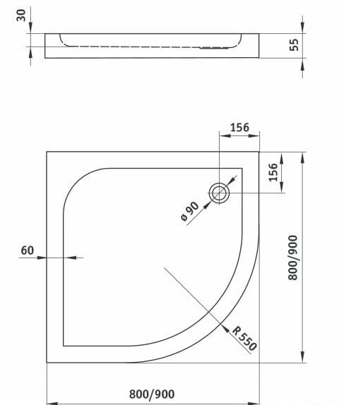 Brodzik półokrągły DEANTE CUBIC 80x80, fi 90 KTK 052B
