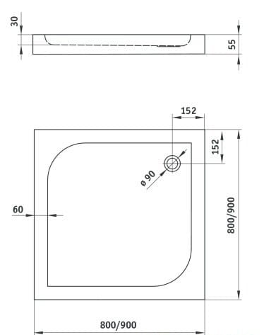 Brodzik kwadratowy DEANTE CUBIC 80x80, fi 90 KTK 042B