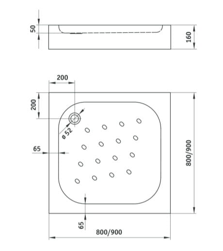 Brodzik kwadratowy DEANTE CORNER 80 zabudowany,  z nóżkami, fi 50 KTC 042B
