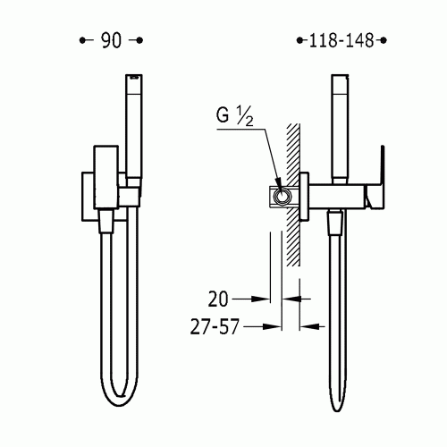 Bateria bidetowa TRES  MAX podtynkowa, czarny mat 134123NM