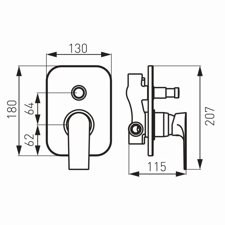 Bateria natryskowa FERRO ALGEO SQUARE, podtynkowa 2-funkcyjna, chrom BAQ7P