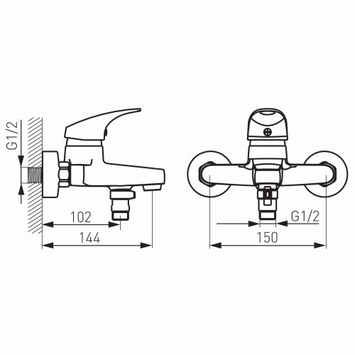 Bateria wannowa FERRO ONE, ścienna, chrom BFO1