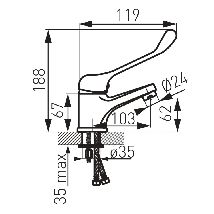 Bateria umywalkowa FERRO VASTO MEDICO, z korkiem automatycznym, chrom (Lekarska) BVAM2